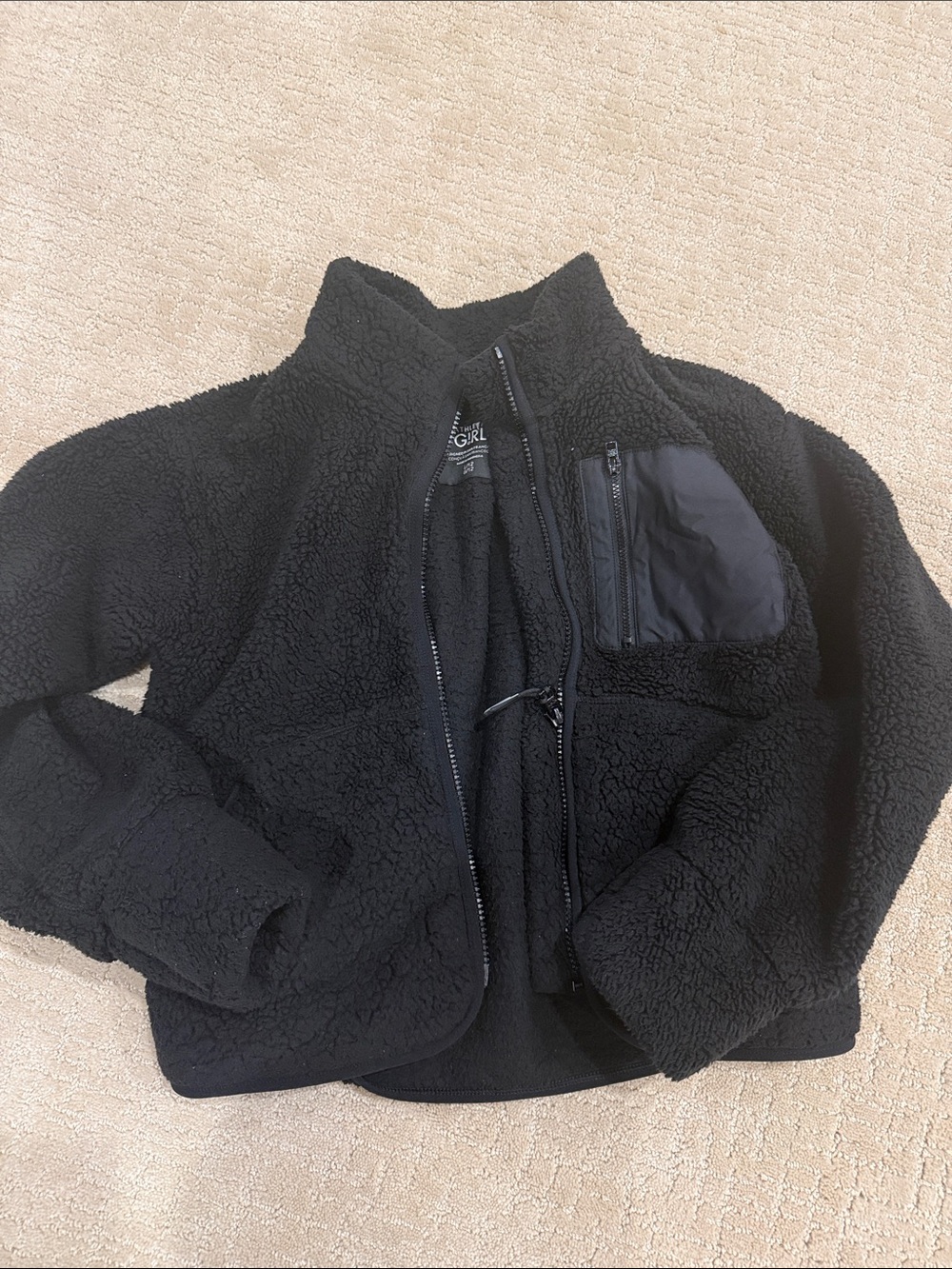 Athleta Girl Black Sherpa Zip Jacket L/10